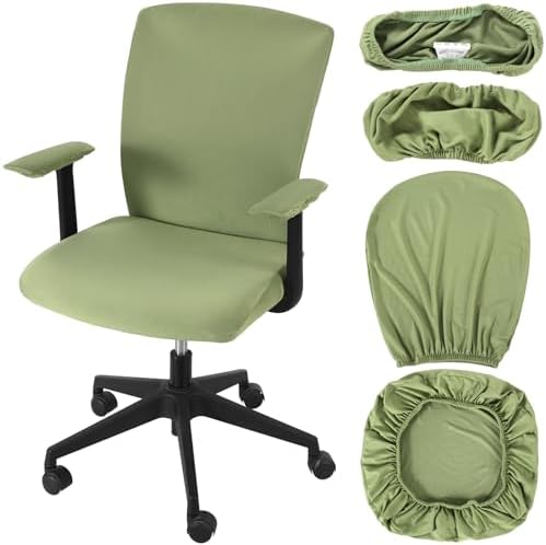 Tallew 4 Pcs Office Chair Covers Set Computer Universal Protective Stretchable Chair Seat Covers Desk Armrest Cover Slipcovers Pads Office Cushion Backrest for Rotating(Regular,Yellow Green)