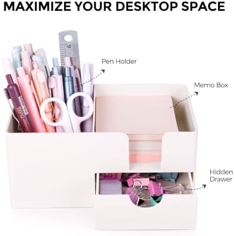 SKYDUE Small Desk Organizer with Sticky Notes Holder,Pen Holder for Desk
