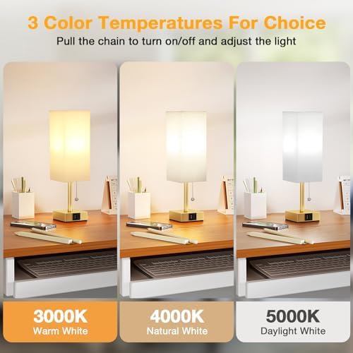 Gold Bedside Table Lamp for Bedroom - Desk Lamp For Nightstand, USB C+A