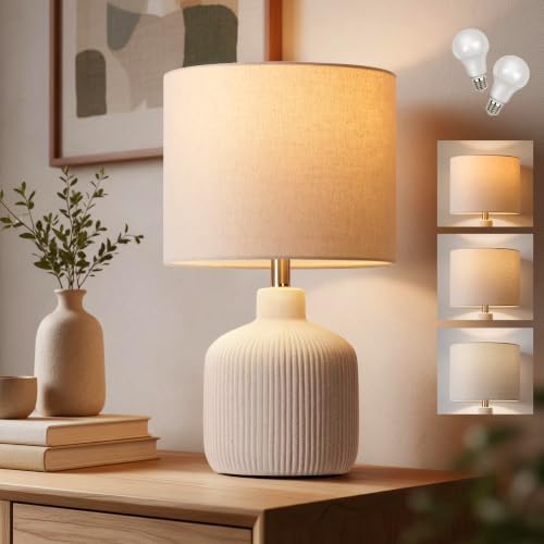 Rustic Ceramic Table Lamp for Living Room Bedroom, 17.75" Nightstand Lamp