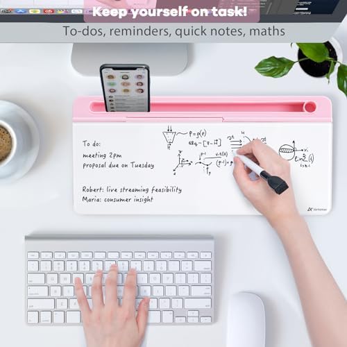Varhomax Glass Desk Whiteboard with Storage, Desktop Organizer