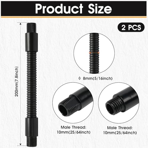 2PCS 7.8" Gooseneck Tubing Flexible 25/64" Male thread Alloy Steel Metal Arm Universal Bendable Extension Hose for DIY Lamps Microphone Stands Inspection Cameras