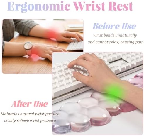 Gel Keyboard Wrist Rest Cloud Set, Clear Ergonomic Wrist Support and Arm Support Keyboard Rest for Typing Pain Relief, with Non-Slip Soft Washable Wrist Rest(Pink Blue)