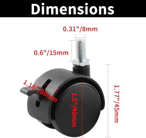 HOWDIA 4 Pack 1.5 Inch Swivel Caster Wheels for Cart, M8-1.25×15mm Threaded Stem Heavy Duty Casters with Brake, Nylon Wheels Replacement for Furniture, Table, Cabinet, Shelf