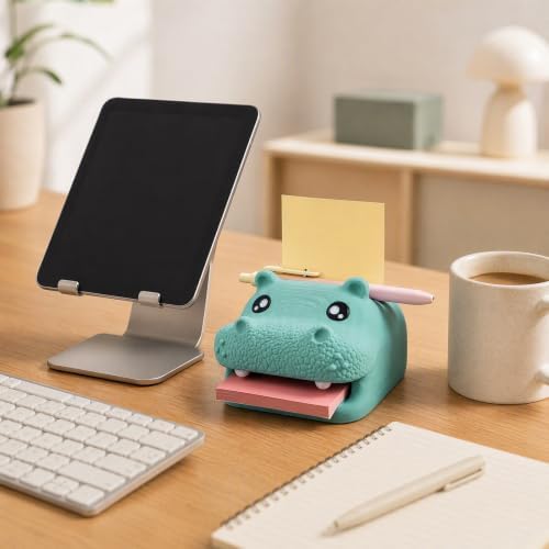 Hippo Note Toad Desk Organizer Sticky Note Holder, with 3 Writing Guides