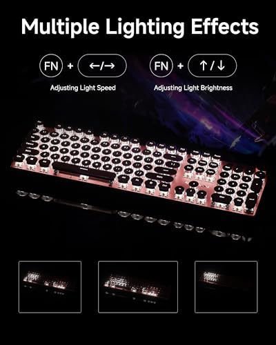 Wireless Typewriter Style Mechanical Keyboard with White Backlit, Knob