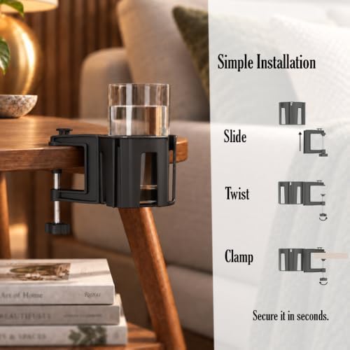 Original Large Desk Cup Holder Clamp, Heavy Duty Plastic Drink Holder