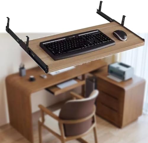 DOUKI Keyboard Tray Wooden Pull Out Keyboard Drawer Under Desk 24" Ergonomic Desk Extender Tray Sliding, Computer Keyboard Holder/Shelf for Typing (Color : Red-Brown, Size : 21" x 11" (54x27cm))