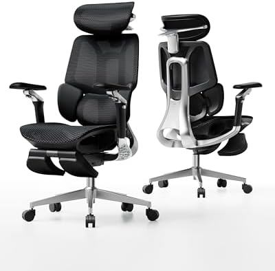Hbada E3 Pro Ergonomic Office Chair, Mesh Desk Chair with 3-Zone Floating Lumbar Support, Upgraded 4D Headrest, 720° Armrests, Obsidian Black with Footrest