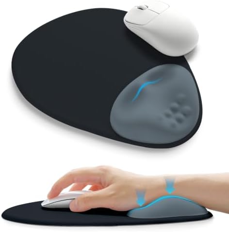 Palm-Rest and Wrist-Hugging Mouse Pad Wrist Rest, Ergonomic Wrist Support with Curve Fitting Cushioned Memory Foam for Carpal Tunnel Pain Relief, 9.9 x 8.3 Inch, Slate Gray