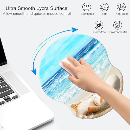 Mouse Pad with Wrist Support, Non Slip Mousepad Wrist Rest for Office, Computer, Laptop & Mac-Comfortable & Lightweight Ergonomic Support Mouse Mat(DL-Beach)