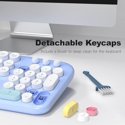 Wireless Keyboard and Mouse Combo, 2.4G Retro Typewriter Keyboard with Number Pad and Cute Ambidextrous Wireless Mouse for Computer Laptop