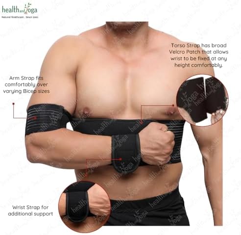 HealthAndYoga™ GuardNHeal Arm Sling Shoulder Immobilizer for Women and Men – Rotator Cuff Support Brace and Shoulder Sling - Left or Right - Adjustable for Customized Fit - Skin Friendly (Black, Regular 26"-34")