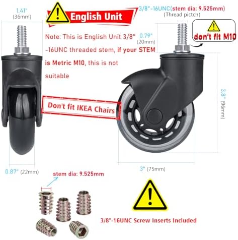 Hirate 3/8"-16UNC Threaded Stem Chair Caster Wheel with Nylon Cover