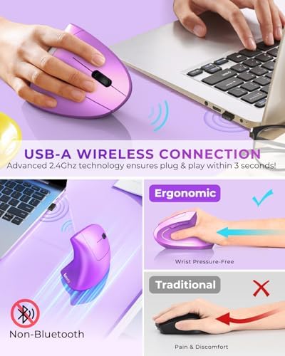 Lekvey Ergonomic Mouse, Rechargeable Vertical Wireless Mouse, Purple