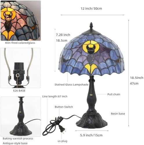 Tiffany Style Table Lamp,Gothic Bat Desk Lamp,Stained Glass lamp
