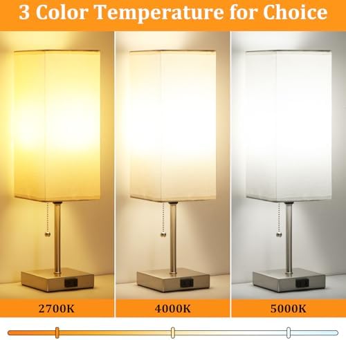 18'' Table Lamp for Bedroom set of 2,3-Color Bedside Lamps with Pull Chain