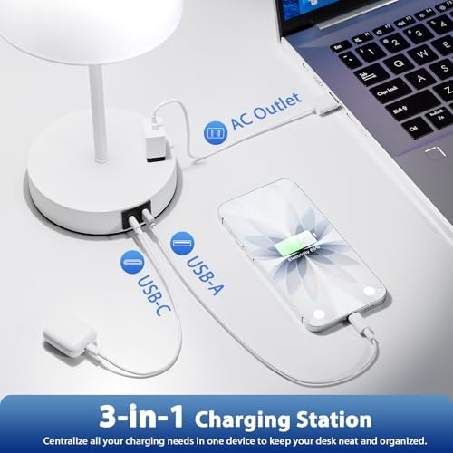 17.6" White Touch Lamps for Bedroom Set of 2 - Dimmable, USB C+A, AC Outlet