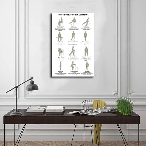 Hips Exercises for Seniors Hip Strength And Flexibility Workout Chair And Standing Mobility Routine Canvas Poster Bedroom Decor Room Decor Frame 24x36inch