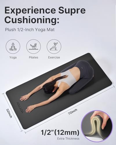 YOTTOY Yoga Mat，Extra Thick Yoga Mat (1/2inch),Professional TPE Exercise Mat,Non-Slip Workout Mat for Yoga, Pilates, Fitness, Barefoot Workouts, Home Gym Studio with Strap