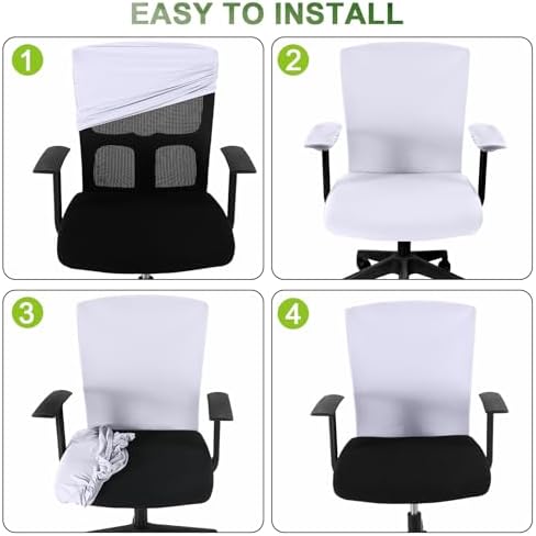 Tallew 4 Pcs Office Chair Covers Set Computer Universal Protective Stretchable Chair Seat Covers Desk Armrest Cover Slipcovers Pads Office Cushion Backrest for Rotating(Regular,White)