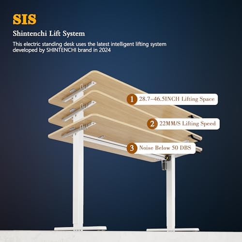 Shintenchi Standing Desk, Height Adjustable Electric Sit Stand up Desk, Ergonomic Rising Computer Table, 48x24 Inch Modern Lift Gaming Desk Workstation for Home Office, White & Walnut