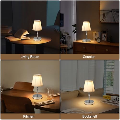 3000 mah Battery lamp,5W LED Small Touch Lamps,3 Color Temperature Dimmable Rechargeable Lamp,Cordless Lamp for Kitchen,Mini Lamps for Small Spaces (Chrome)