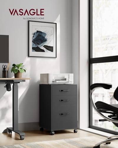VASAGLE Mobile File Cabinet, 3 Drawers Filing Cabinet with Wheels