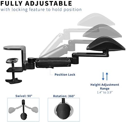 VIVO Black Clamp-on Adjustable Arm Rests, 2 Pack, MOUNT-ARM02P