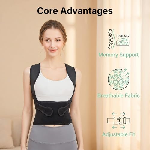 Posture Corrector for Men Women, 4 Support Rods Full Back Brace, Adjustable Breathable Shoulder Straightener, Invisible Upper Lower Back Support, Neck Shoulder Lumbar Pressure Relief for Office Daily Wear