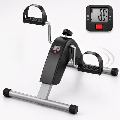 Under Desk Bike Pedal Exerciser, Mini Exercise Bike for Arm and Leg Workout | Adjustable Resistance, LCD Tracking, Secure Foot Straps, Compact Frame for Seated Home or Office Workouts