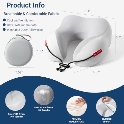 SheRest Cooling Travel Neck Pillow for Airplane, Memory Foam Neck Support