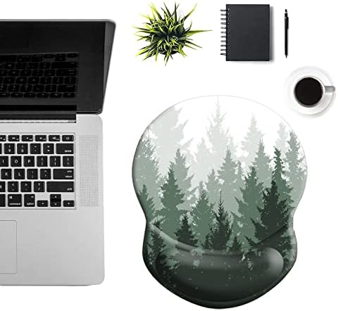 Ergonomic Mouse Pad with Support - Comfortable Wrist Rest, Non-Slip PU Base for Home Office, Studying, Gaming (Foggy Forest)