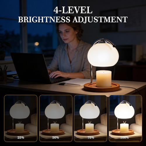 Topyond Aroma Wax Melting Lamp Retro Wood Storage Tray Glass Candle Warmer Desk Lamp Bedroom Bedside Ambient Table Lamp Home Decor