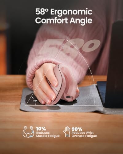 ProtoArc EM11 NL Wireless Ergonomic Vertical Mouse, Rechargeable, Pink