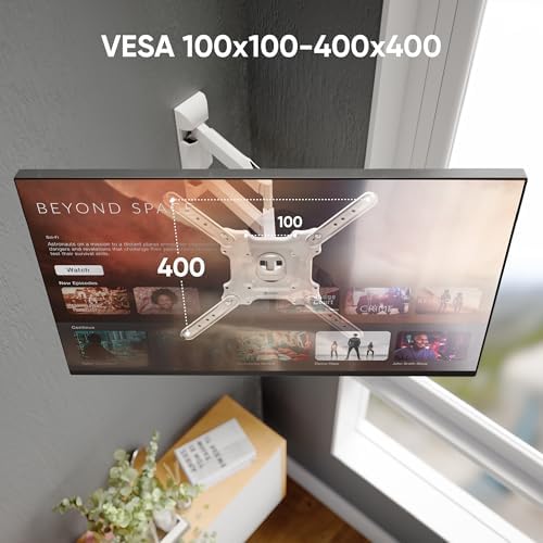 ONKRON Full Motion TV Wall Mount 32-65", 77 lbs, max VESA 400x400, White