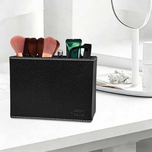 Black Pen Holder, Double Slots Leather Pencil Holder, Elegant Pen Holder for Desk, Stationery Organizer for School Office Home Dorm