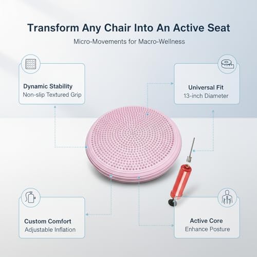 13-Inch Inflatable Balance Disc with Pump, Textured PVC Wobble Cushion for Office Chair Stability, Core Training & Yoga