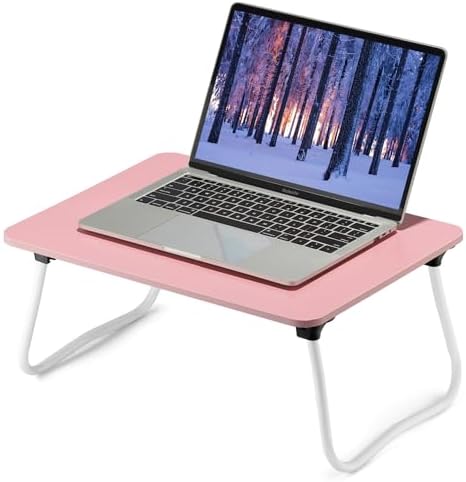 ZEAPTAC Laptop Bed Desk, Foldable Lap Desk, Portable Lap Table, Bed Table, Laptop Stand, Lightweight & Mini Table for Breakfast/Picnic/Drawing/Couch/Floor - Pink