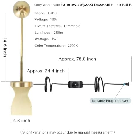 Solfres Patented Innovative Design Headboard Reading Light Pro. No Drilling Book Light for Bedtime Reading. Dimmable LED Book Reading Lamp with Bulb. Movable & Flexible, Gold