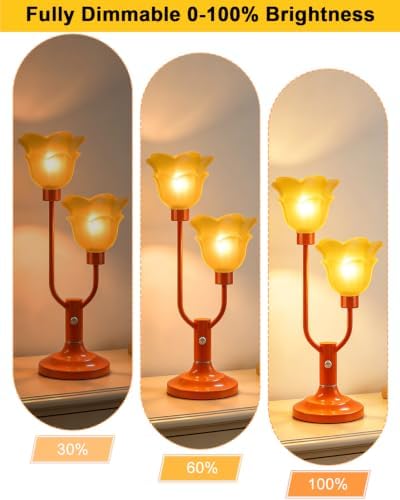 Orange Flower Table Lamp Dimmable Vintage 2 Bulbs Included Gift
