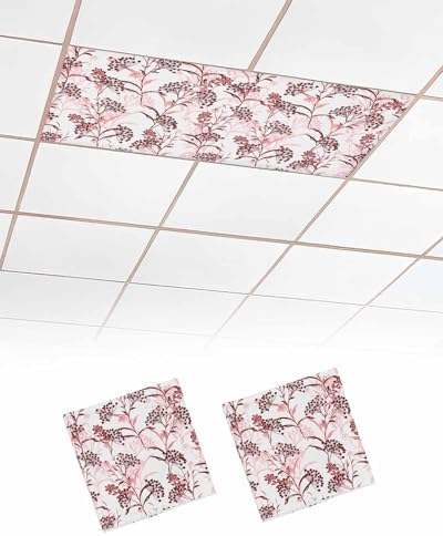 Red Herb Magnetic Fluorescent Light Covers for Ceiling Lights 2 x 4 Feet,Floral Watercolor Spring Summer Wild Flower Plant Office Classroom Kitchen Drop Ceiling Light Covers Lighting Filter 2 Packs