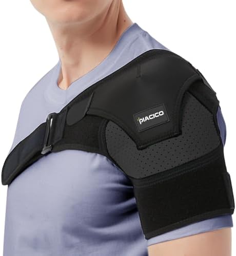 Shoulder Brace - Adjustable Shoulder Support and Compression Sleeve for Torn Rotator Cuff, AC Joint Pain Relief - Arm Immobilizer Wrap, Dislocated Shoulder for Men & Women (Black S-M)