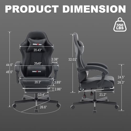 Ergonomic Gaming Chair with Footrest,Video Gaming Chair for Adults,Black