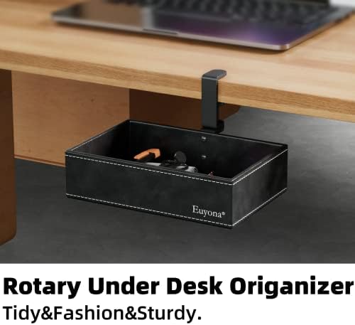 Under Desk Drawer, Clamp on Desk Organizer Hanging Desk Storage PU Leather