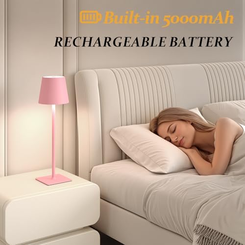CHLORANTHUS 2 Pack Cordless Table Lamps, 3 Colors Stepless Dimming, 5000mAh Rechargeable Battery LED Desk Lamp for Bedroom/Couple Dinner/Desk/Cafe/Dining Room/Terrace