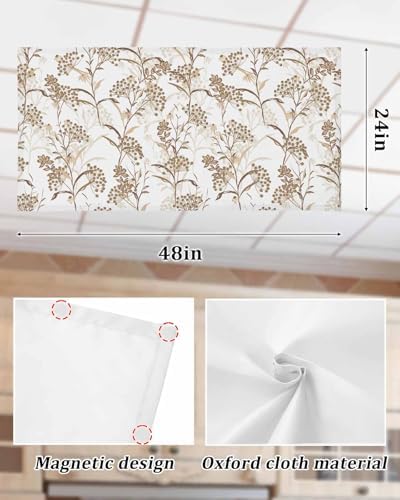 Brown Flower Magnetic Fluorescent Light Covers for Ceiling Lights 2 x 4 Feet,Spring Summer Retro Garden Herb Pastel Plant Office Classroom Kitchen Drop Ceiling Light Covers Lighting Filter 1 Pack