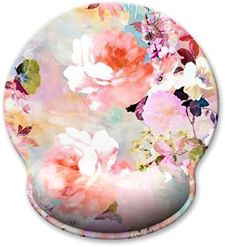 Ergonomic Mouse Pad with Wrist Support, Floral Memory Foam Wrist Rest Mouse Pads, Cute Computer Laptop Office Accessories Decor, Pain Relief Mousepad for Gaming Work Women Girls, Pink Flowers