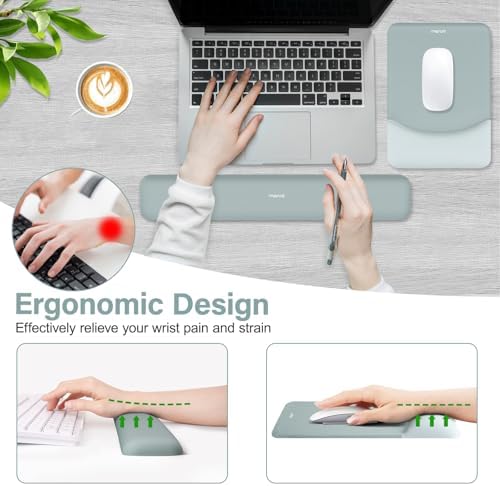 MOSISO Wrist Rest Support Mouse Pad & Keyboard Set, Powder Blue