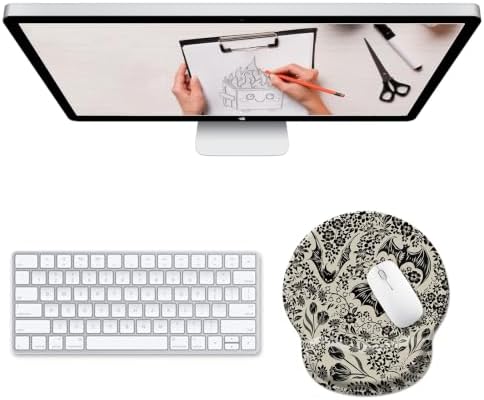 Hancynir Goth Bat Floral Ergonomic Mouse Pad with Wrist Support Desk Decor